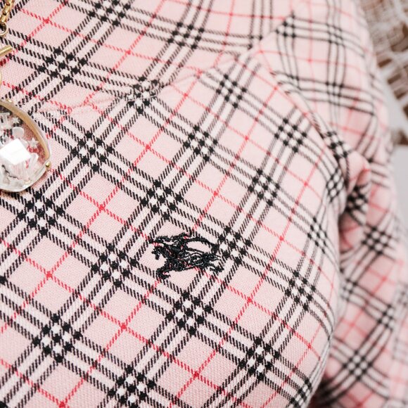 Pink Plaid Mid Sleeve Boatneck Sweater 🐎 BURBERRY BLUE LABEL - Picture 2 of 9